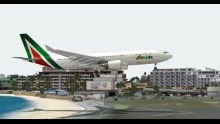 AIRBUS A330 200 ALITALIA AIRLINES NEW LIVERY LANDING AT SAINT MAARTEN FS9 HD [upl. by Aitnauq]