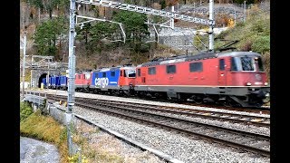 Dreifachtraktion Re 420  Züge auf der GotthardbahnWinter 2017Axenunnel Flüelen [upl. by Nnednarb177]