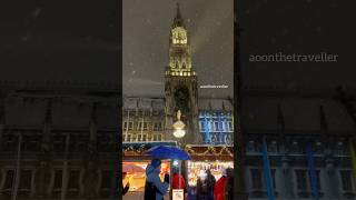 Snowfall at Munich’s Marienplatz Christmas Market munich [upl. by Ahseniuq]