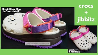 unboxing CROCS Classic Hiker Clog in Stucco Multi  adding JIBBITZ Googly Eyes amp Heart Egg [upl. by Marla]