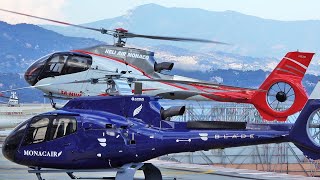 Luxurious Airbus Helicopters H135 amp H130 EC130B4 landing and take off at Monaco heliport [upl. by Eluk]