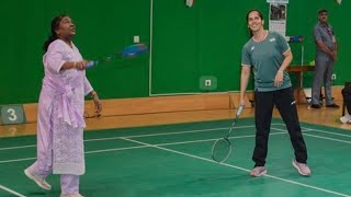 President Droupadi Murmu plays with Olympic medallist Saina Nehwal🏸🏸 [upl. by Tristas865]