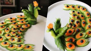 How to Make Yummy Cucumber Peacock  Cucumber Carving Garnish [upl. by Fredra]