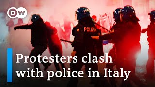 Violent protests erupt in Italy over coronavirus restrictions  DW News [upl. by Eralc]