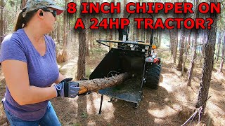 8 inch PTO chipper on 24HP compact tractor Lets find out Solis H24 and Woodmaxx WM8M [upl. by Myrtie]