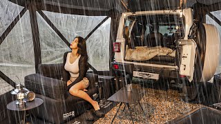 CAMPING IN HEAVY RAIN WITH A NEW CAR TENTㅣRAIN ASMR [upl. by Ahsilahs196]