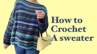 【かぎ針編み】可愛いセーターの作り方💙How to crochet a sweater [upl. by Eelrebmyk]