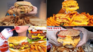 ASMR Five Guys Burgers Mukbang Compilation  Fast Food Cheesy Burgers  Satisfying eating sounds [upl. by Lytton64]