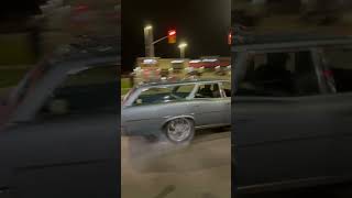 CLASSIC BURNOUT LEAVING CAR MEET CRAZY LOUD POPS AND BANGS [upl. by Michel]