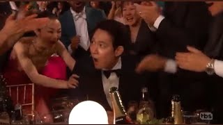 Squid Game cast reacts to Lee Jungjae Best Actor win at SAG Awards 2022 [upl. by Thorley211]