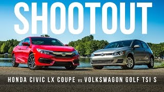 Shootout Honda Civic LX Coupe vs Volkswagen Golf TSI S 2door for affordable sporty compact sup… [upl. by Lam]