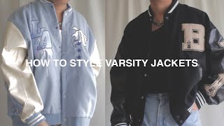 HOW TO STYLE Varsity Jackets  Varsity Jacket Outfit Ideas [upl. by Atteras]