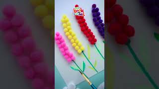 Drawing with Pom Pom Balls  Pom Pom Flower Craft  Pom Pom Art Ideas shorts [upl. by Colinson640]