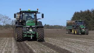 John Deere 8320R spreading manure w Samson SP22  Ljungby L9 wheelloader  Danish Agriculture [upl. by Otilesoj]