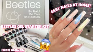 TRYING BEETLES GEL POLISH STARTER KIT FROM AMAZON  EASY GEL EXTENSIONS  NAIL AT HOME LIKE A PRO [upl. by Ynes]