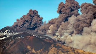 Mount Info Etna volcano spews thick black smoke into the air in Sicily Italy [upl. by Merth]