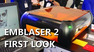 Checking out the Emblaser 2 Desktop Laser Cutter and Engraver Austech 2017 [upl. by Coombs]