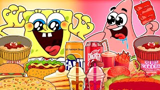 Pink Vs Yellow Eating Emoji Foods challenge Mukbang Part 2  Spongebob Animation Mukbang [upl. by Cherise3]