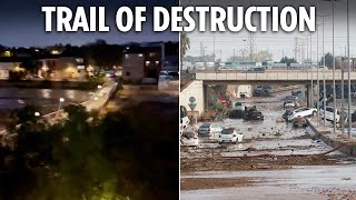 Horrifying moment Spanish floods take out entire bridge in seconds in town where 40 killed [upl. by Mattie]