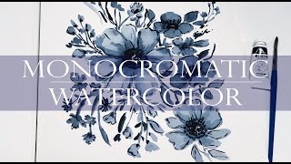 Watercolor Painting Monochromatic Flowers Tutorial  East for Beginners Real Time [upl. by Yatnahc]