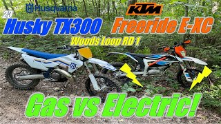 2023 Husky TX300 vs 2020 KTM Freeride EXC Electric vs Gas Round 1 [upl. by Kan]