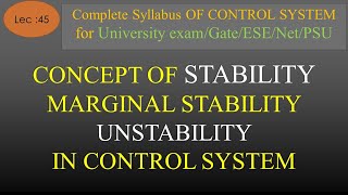 Lec45 Concept of Stability Marginal Stability and Unstability in Control System  R K Classes [upl. by Eiresed]