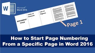 How to Start Page Numbering From a Specific Page in Word 2016 [upl. by Starlin]