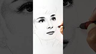 Audrey Hepburn pointillism pointillisme audreyhepburn stipplingart dessin rotring dots [upl. by Najtsirk464]