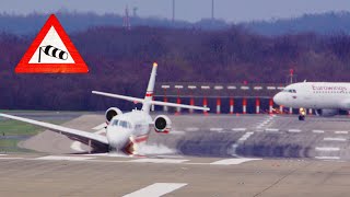 Extremer Sturm Eberhard bis 120 kmh am Düsseldorf Airport  Crosswind und durchstartende Flugzeuge [upl. by Devan916]