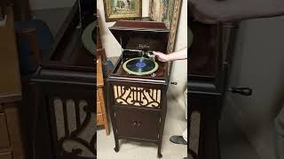 Cecilian Mahogany Antique Record Player Wind Up Phonograph amp Records [upl. by Asserat430]