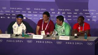 Arshad Nadeem and Neeraj Chopra Put On Javelin Show At Olympics Press Conference [upl. by Ahsinrev608]