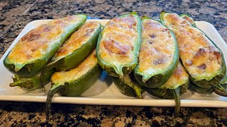 Jalapeños Rellenos con Queso Crema Cheddar Oaxaca y Tocino – ¡Un Aperitivo Cremoso y Picante [upl. by Ronen]