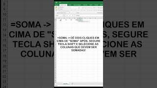 APLICAR a função SOMA no EXCEL de forma SIMPLES Aprenda de maneira simples e rápida excel shorts [upl. by Nomelc242]