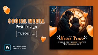 Happy New Year 2024 Social Media Post Design in Photoshop  Photoshop Tutorial [upl. by Serafina]