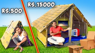 Rs500 vs Rs15000 Cardboard House Challenge  Overnight Camping  Mad Brothers [upl. by Ahsemed]