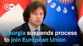 Georgia suspends application to apply to join EU as lawmakers claim election was rigged  DW News [upl. by Serg]