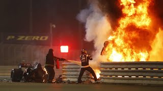 Romain Grosjeans crash at Bahrain  Skyfall edit [upl. by Lerud645]