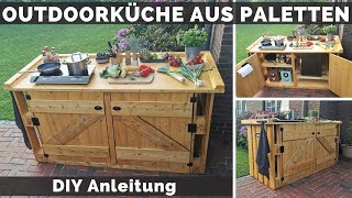 Outdoor Küche selber bauen  Paletten Außenküche DIY  Kücheninsel  Palettenmöbel Garten Tisch [upl. by Aseuqram]