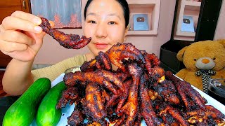 Spicy Deep Fried Chicken feet Mukbang [upl. by Eilarol]