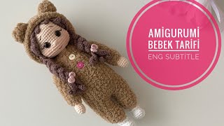 Kadife ipten bebek yapımı🤎33 Eng Subtitle amigumi doll amigurumibebekyapımı amigurumitutorial [upl. by Nnylear]