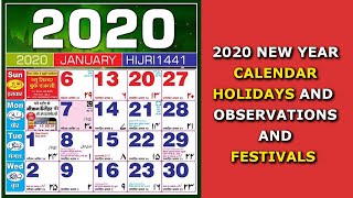 New year 2020 Calendar Festivals and Holidays [upl. by Lessur]