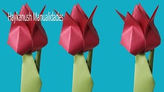 Tulipán de papel Como Hacer Flores de Origami un Tulipán de Papel Faciles [upl. by Slinkman]