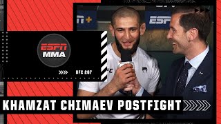 Khamzat Chimaev recaps dominant win vs Li Jingliang at UFC267  ESPN MMA [upl. by Oirifrop]