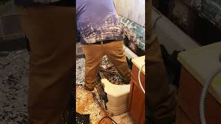 Remove cast iron bathtub with sledge hammer bathroomremodel [upl. by Roye]