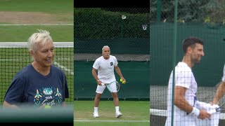 Novak Djokovic Martina Navratilova and Mansour Bahrami on the practice courts [upl. by Drofnil818]