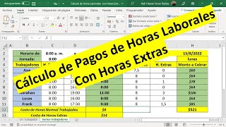 Cálculos de Pagos de Horas Laborales con Horas Extras con Excel  Plantilla Descargable [upl. by Leigha]