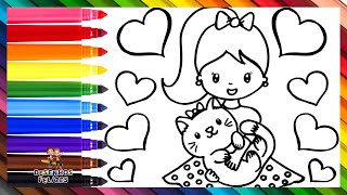 Desenhar e Colorir uma Menina com um Gatinho 👧🐱🌈 Desenhos para Crianças [upl. by Ivanna]