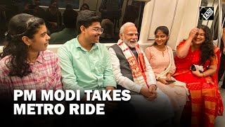 PM Modi travels in Delhi metro for his speech at the centenary celebrations at Delhi University [upl. by Garzon]