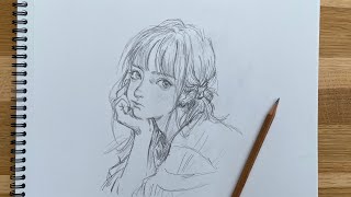 Beautiful Girl Drawing Draw A Girl Propping Face with Hand in SemiRealistic Style [upl. by Orbadiah]