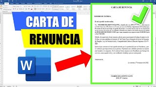 Como hacer una CARTA DE RENUNCIA TIPEAR REDACTAR RENUNCIA VOLUNTARIA EN WORD MODELO [upl. by Ulyram121]